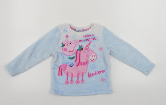 Front view of George girls’ blue top pyjama top, size 3-4, years - peppa pig christmas
