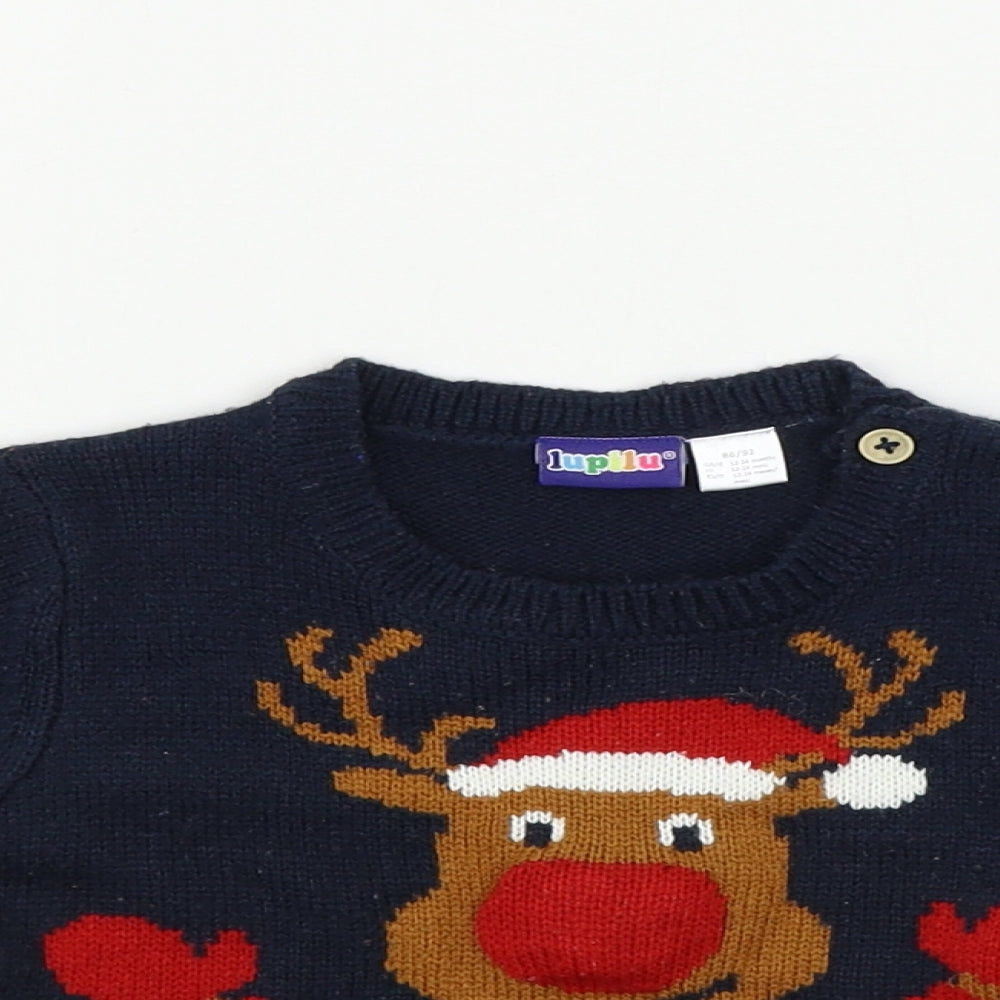 lulipu  Boys Blue   Pullover Jumper Size 12-18 Months  - Christmas Jumper