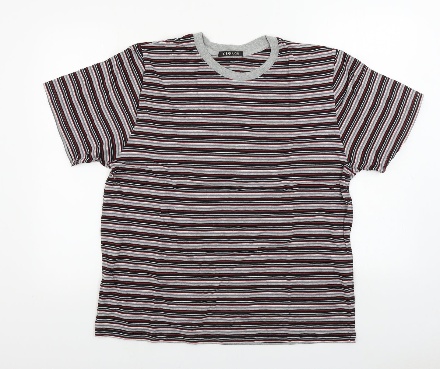 George Mens Grey Striped   T-Shirt Size L