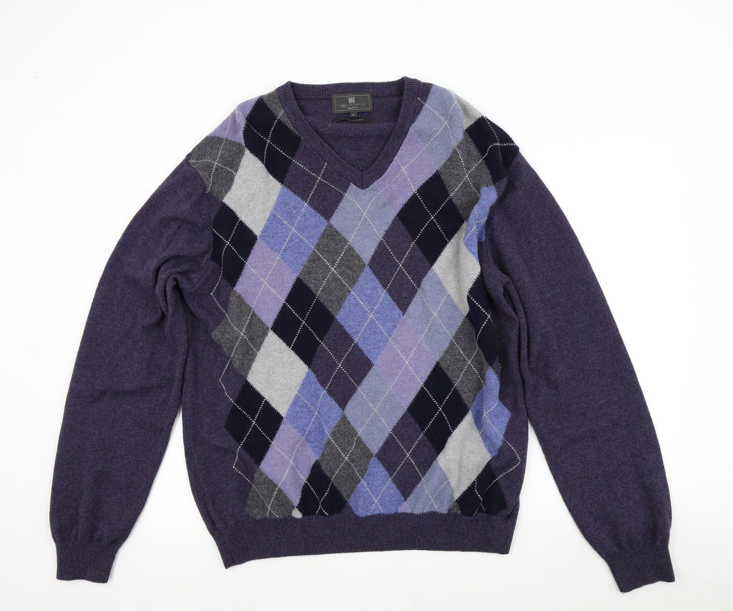 Marks and Spencer Mens Blue Argyle/Diamond  Pullover Jumper Size XL