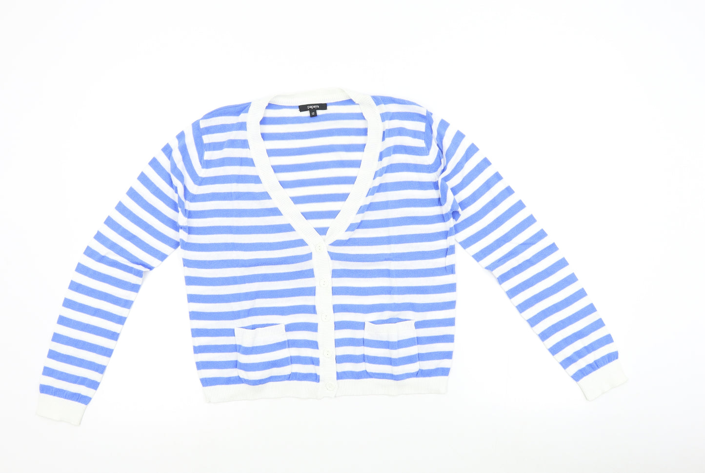 Matalan Womens Blue Striped  Cardigan Jumper Size 12