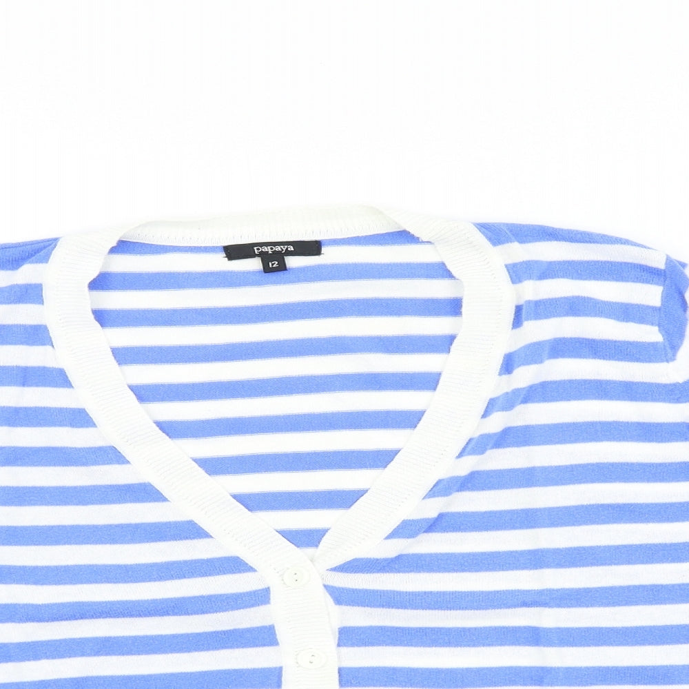 Matalan Womens Blue Striped  Cardigan Jumper Size 12