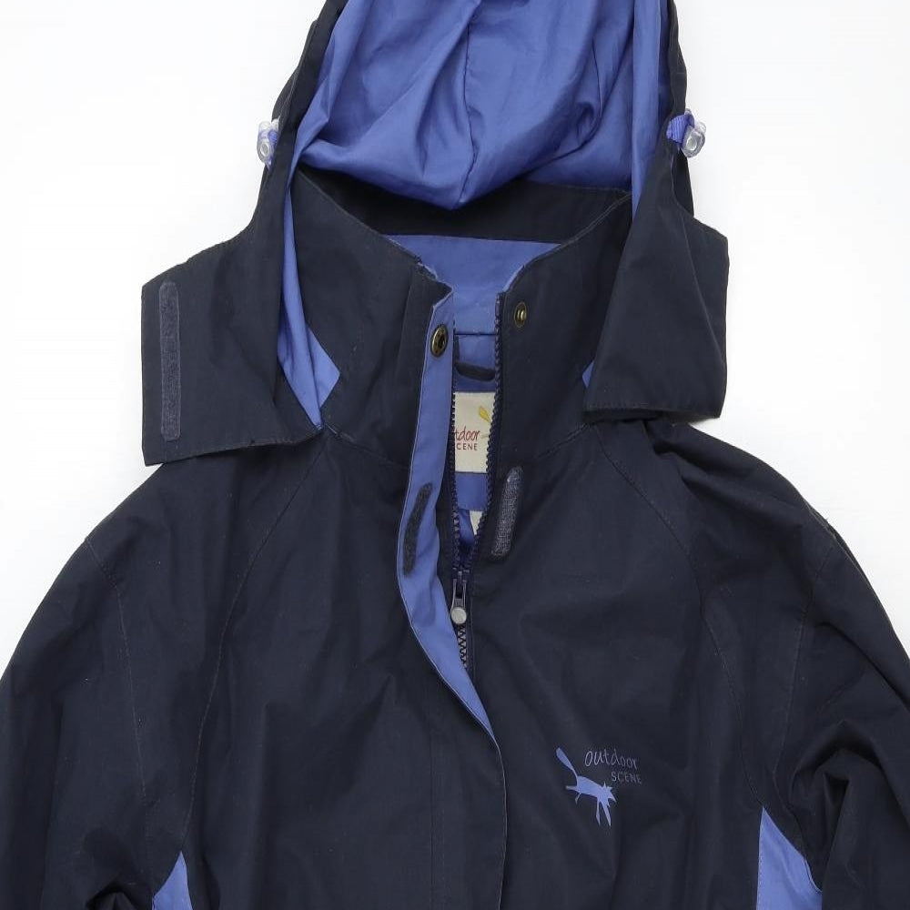 Outdoor Scene Womens Blue   Rain Coat Coat Size 16