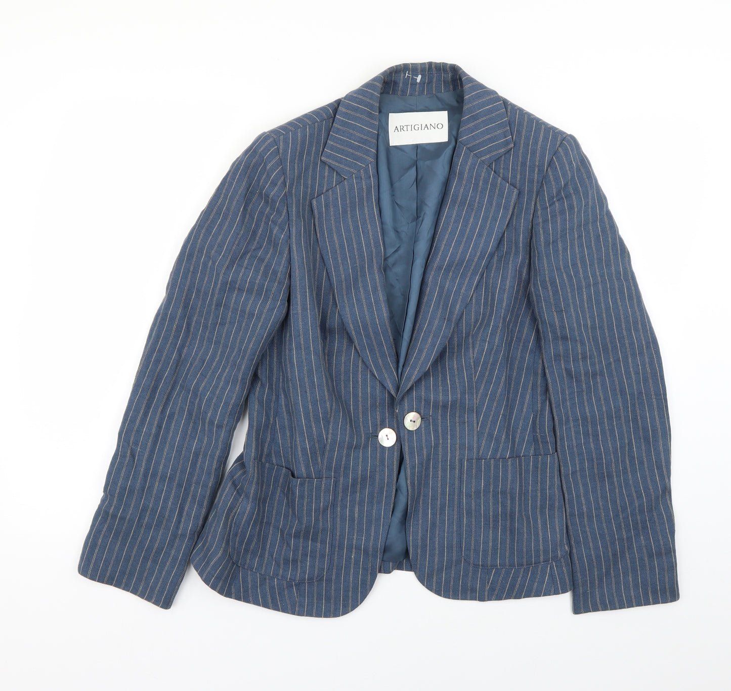 Artigiano Womens Blue Striped  Jacket Blazer Size 10