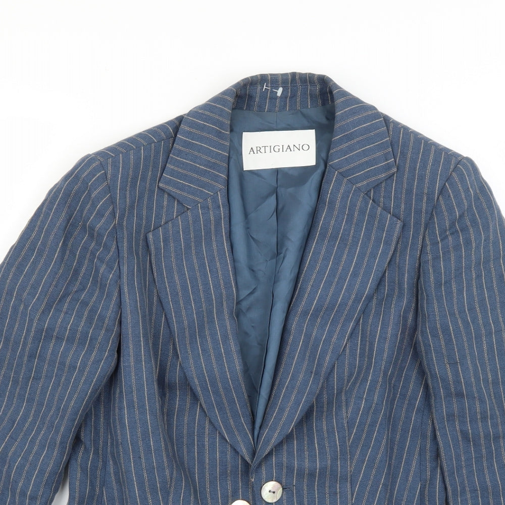 Artigiano Womens Blue Striped  Jacket Blazer Size 10