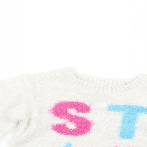 Matalan Girls White Geometric  Pullover Jumper Size 3-4 Years