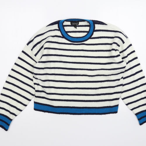 Topshop Womens White Striped  Pullover Jumper Size 8