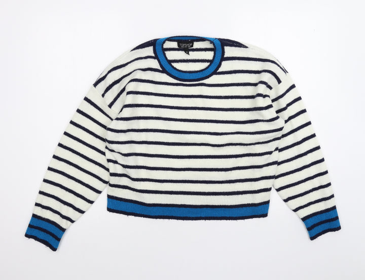Topshop Womens White Striped  Pullover Jumper Size 8