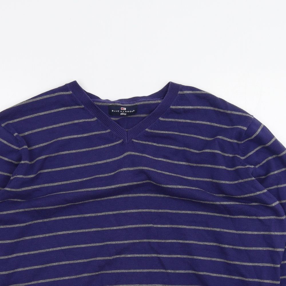 Marks and Spencer Mens Blue Striped   T-Shirt Size L