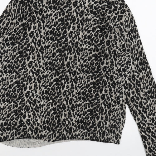 Warehouse Womens Black Animal Print  Basic T-Shirt Size 12