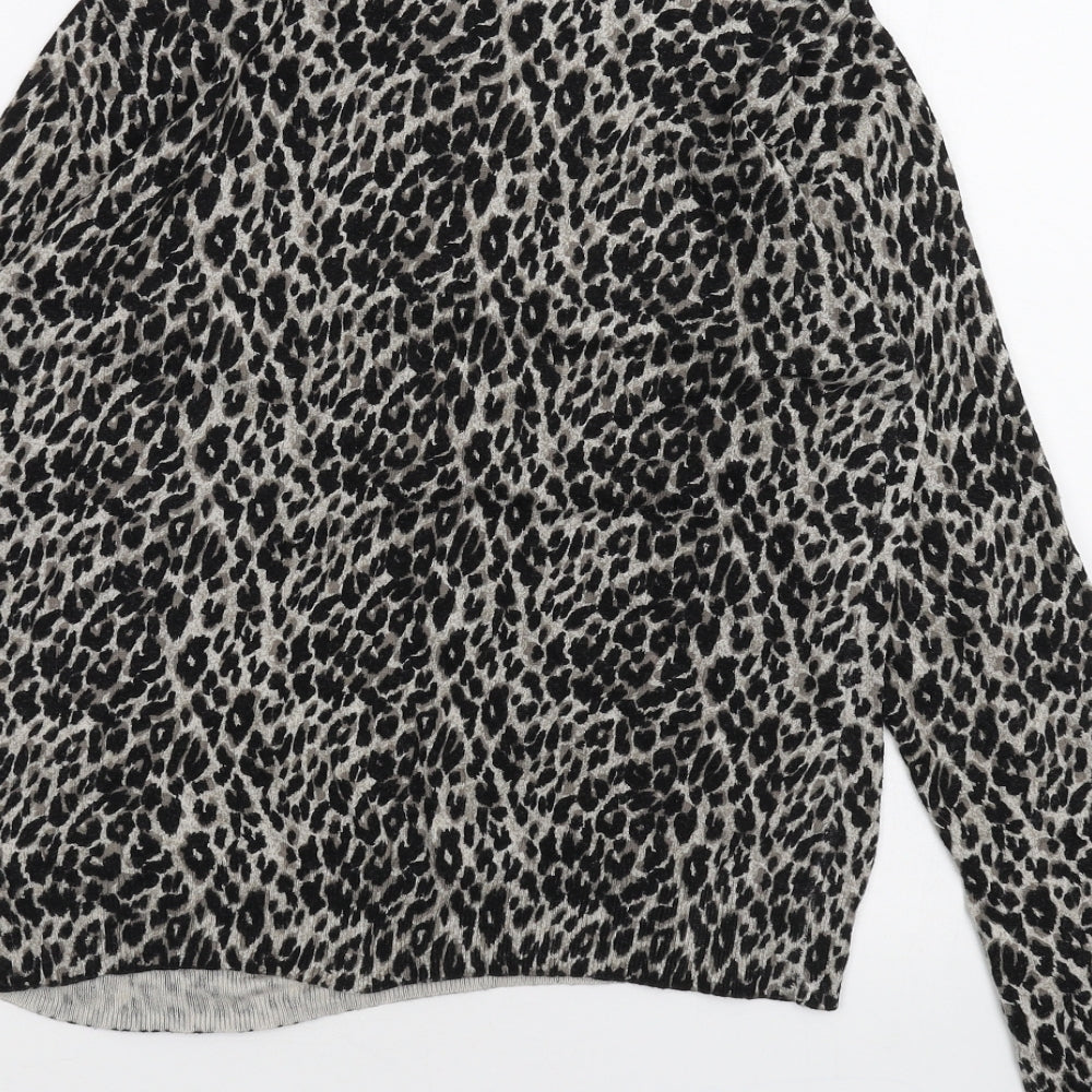 Warehouse Womens Black Animal Print  Basic T-Shirt Size 12