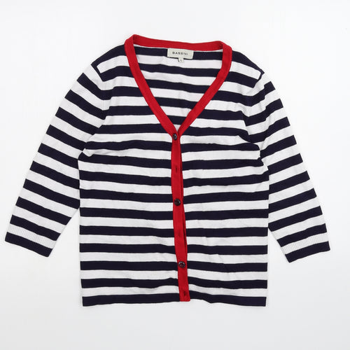 BASSINI Womens White Striped  Cardigan Jumper Size S