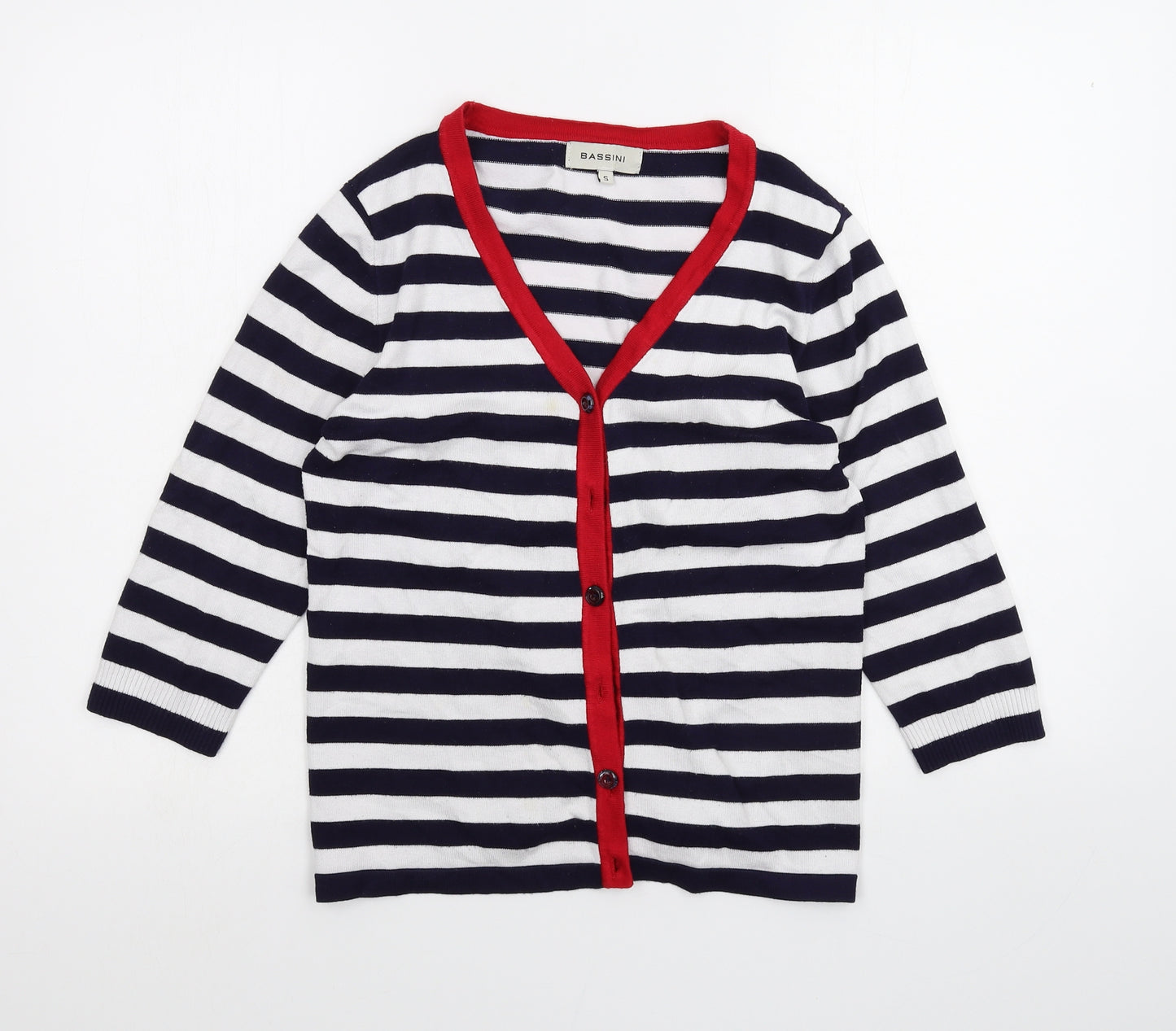 BASSINI Womens White Striped  Cardigan Jumper Size S