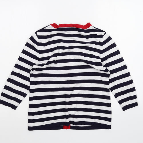 BASSINI Womens White Striped  Cardigan Jumper Size S