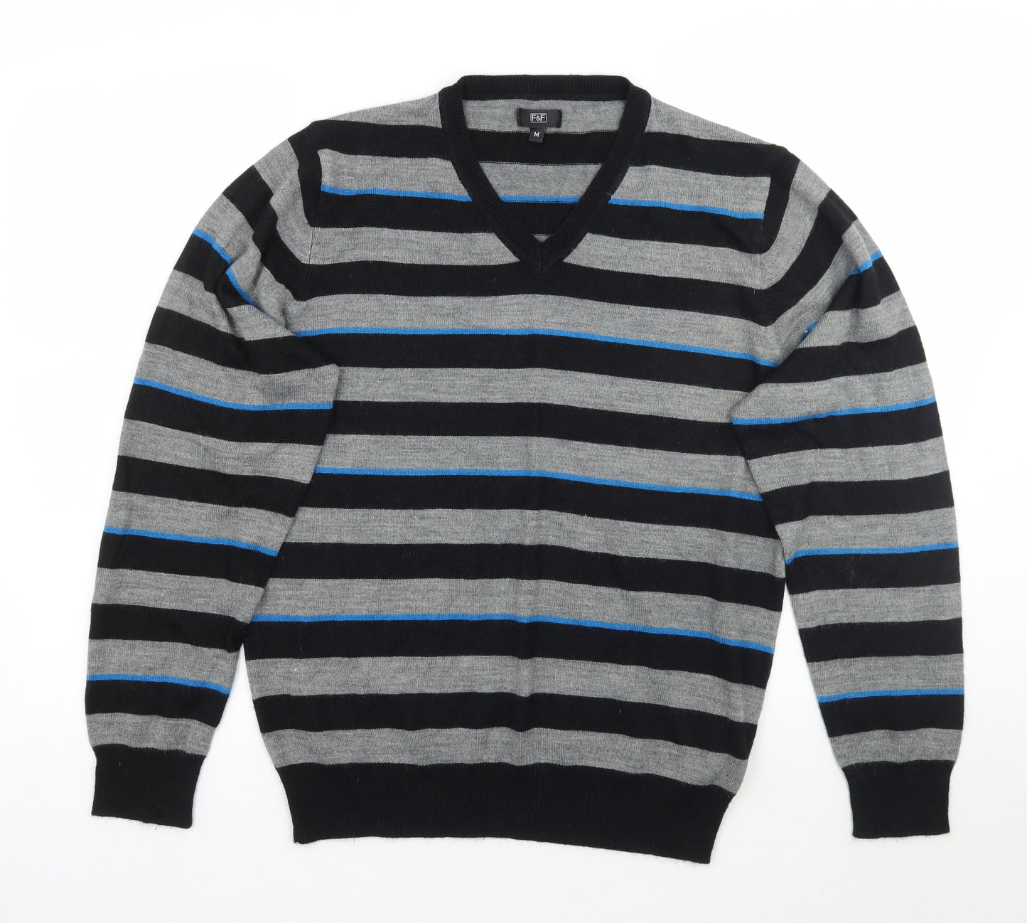 F&F Mens Black Striped  Pullover Jumper Size M