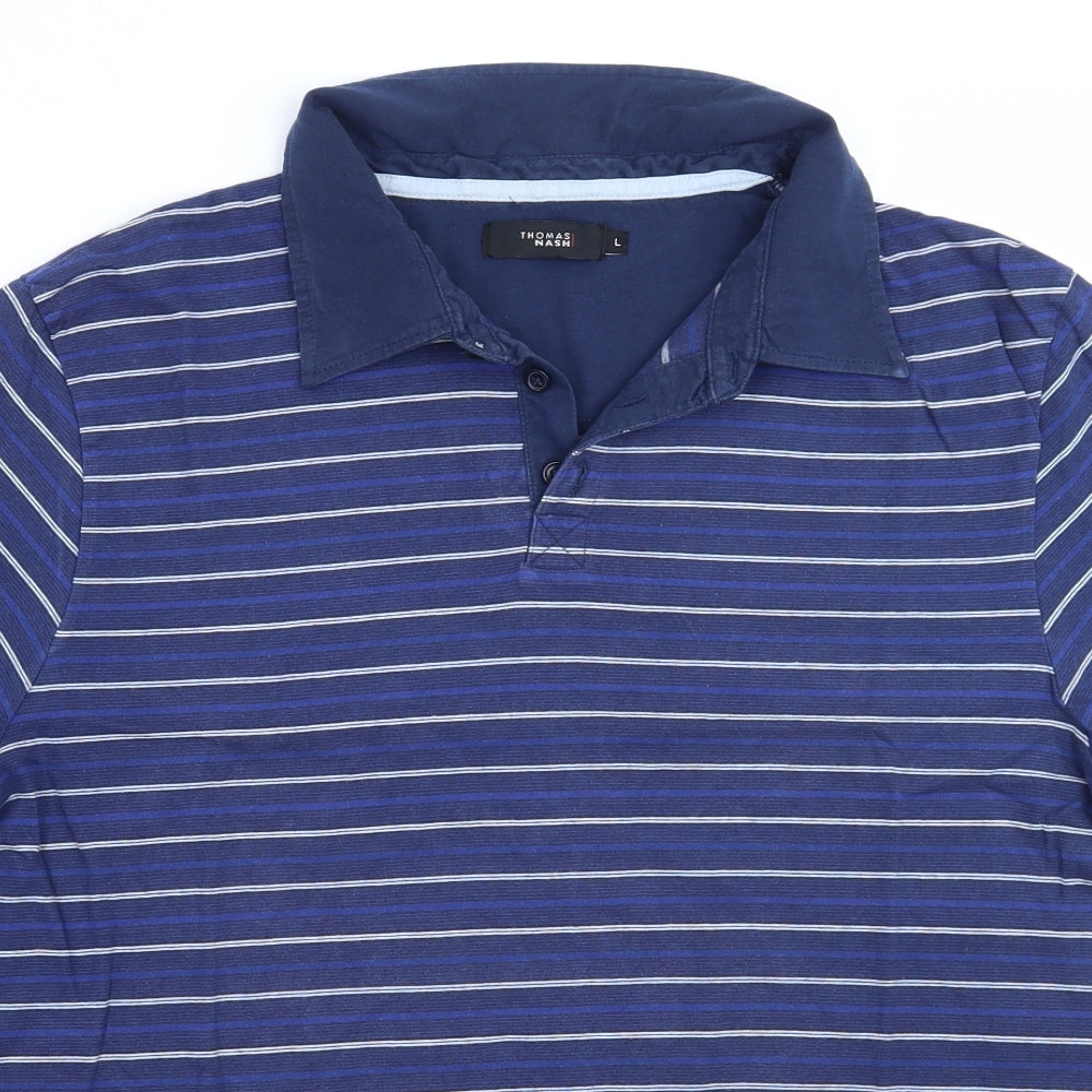 Thomas Nash Mens Blue Striped   Polo Size L