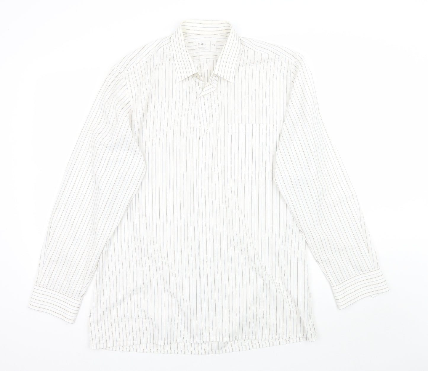 BHS Mens White Striped   Button-Up Size 16