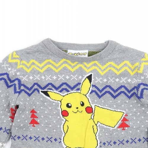 TU Boys Grey Fair Isle  Pullover Jumper Size 10 Years  - pokemon