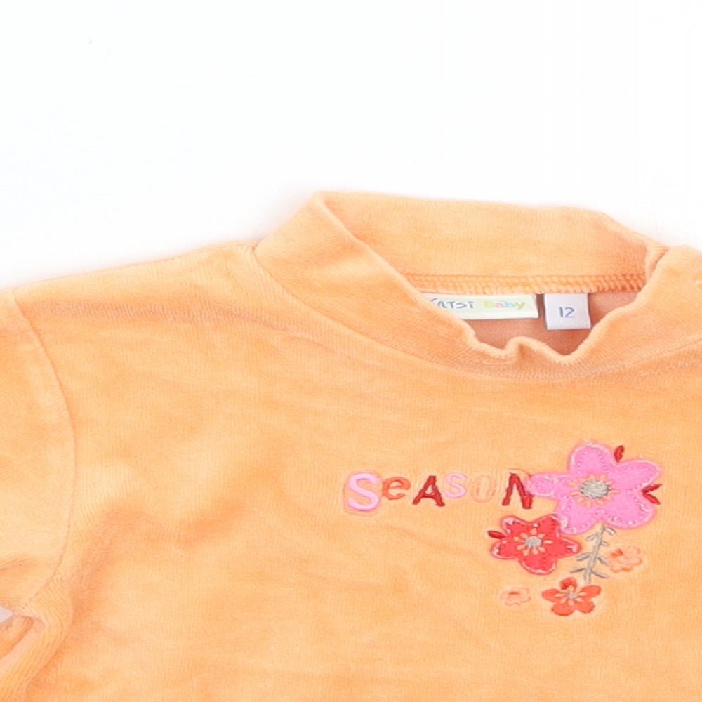 Yatsi Girls Orange Floral  Pullover Jumper Size 12-18 Months