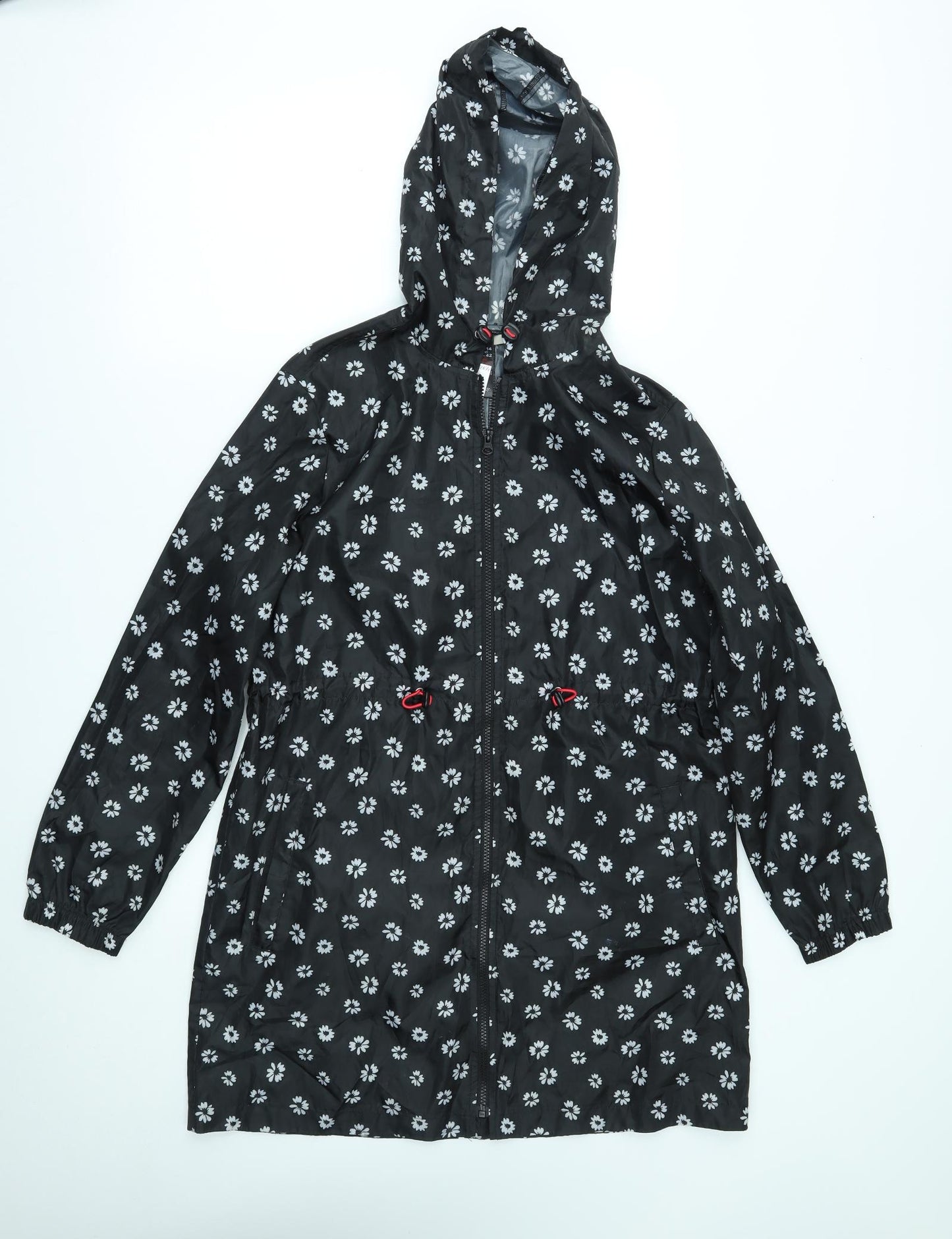 George Womens Black Floral  Windbreaker Jacket Size 12