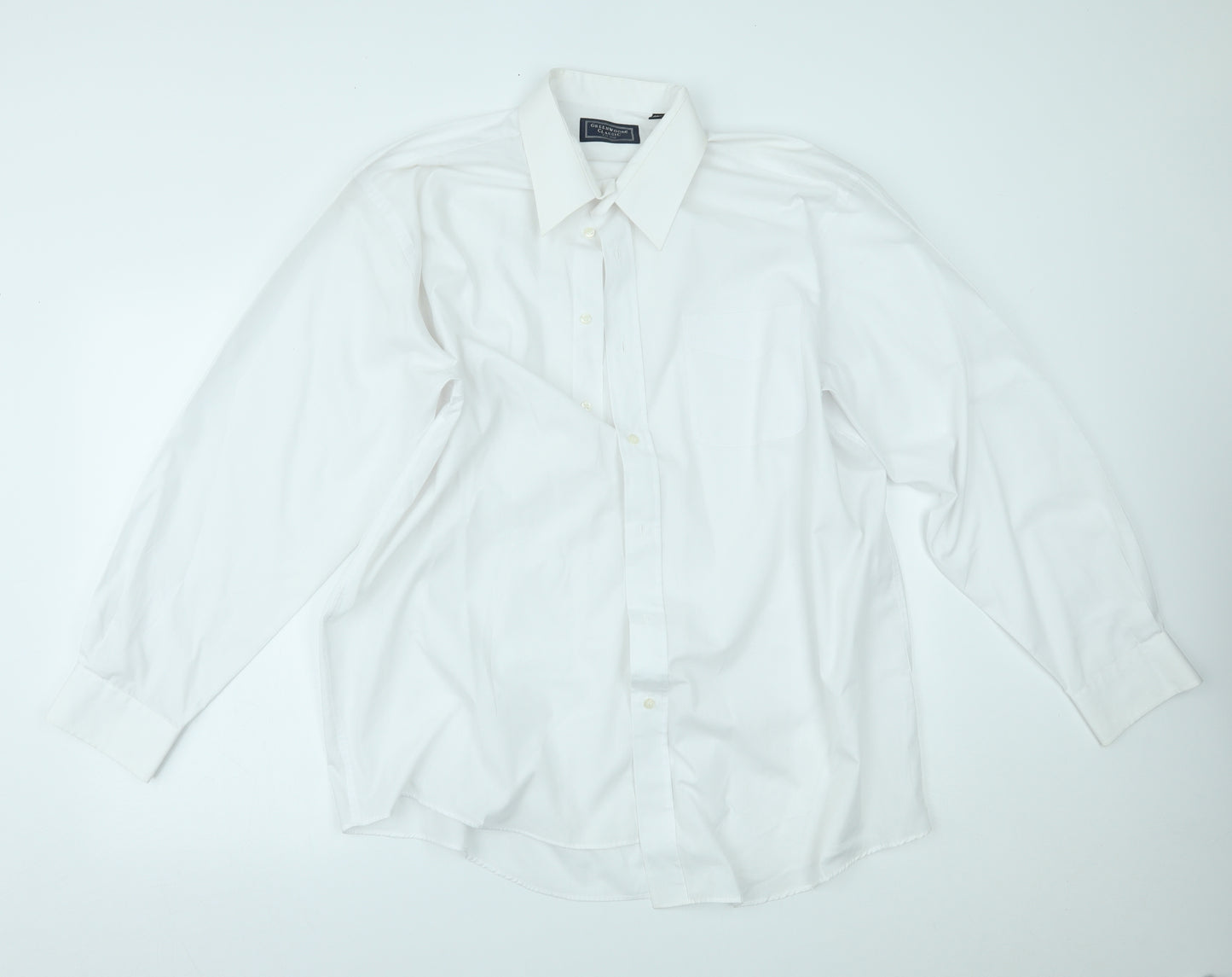 GREENWOODS Mens White    Dress Shirt Size 17.5