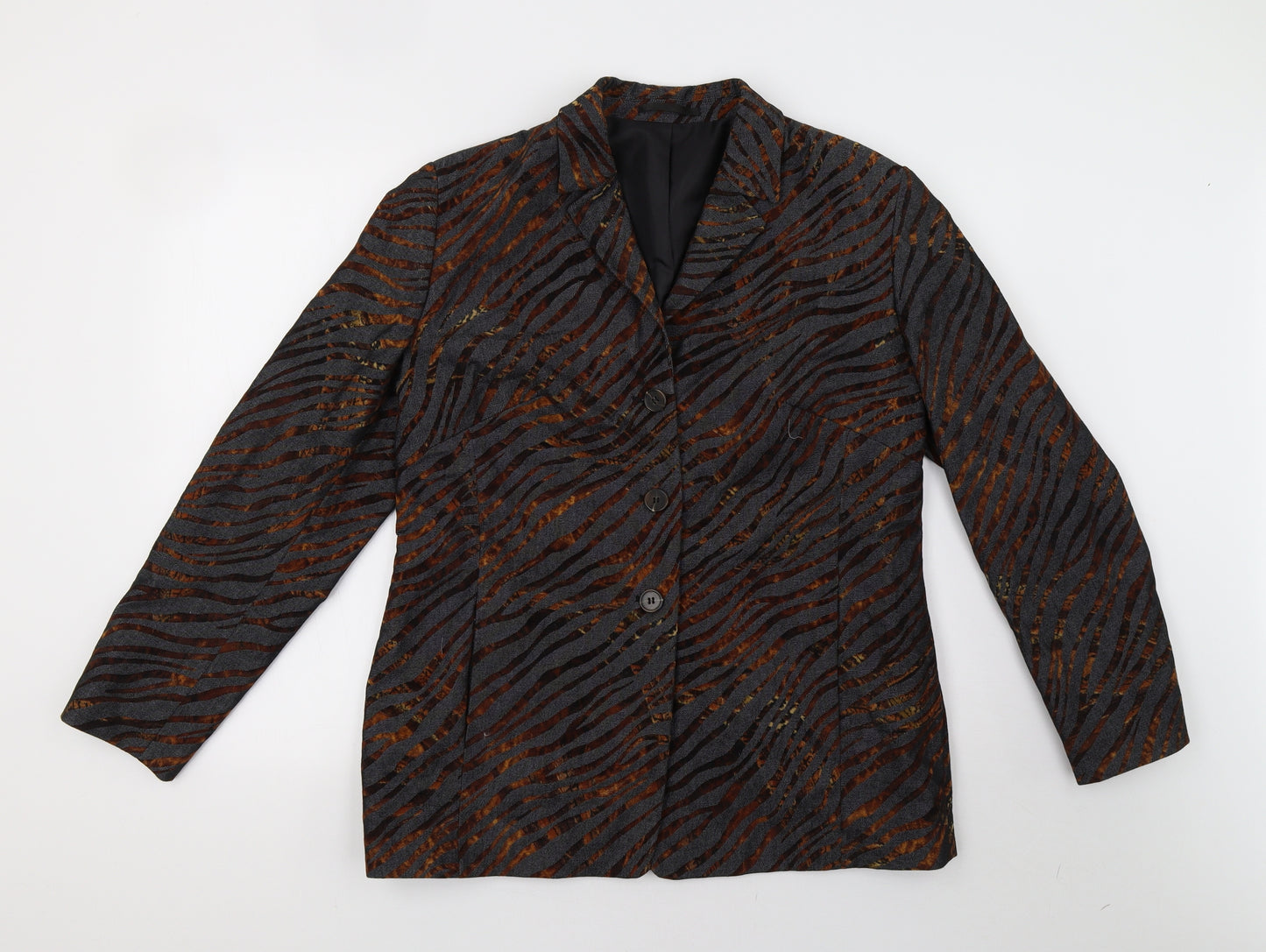 Your Sixth Sense Womens Grey Animal Print  Jacket Blazer Size 16