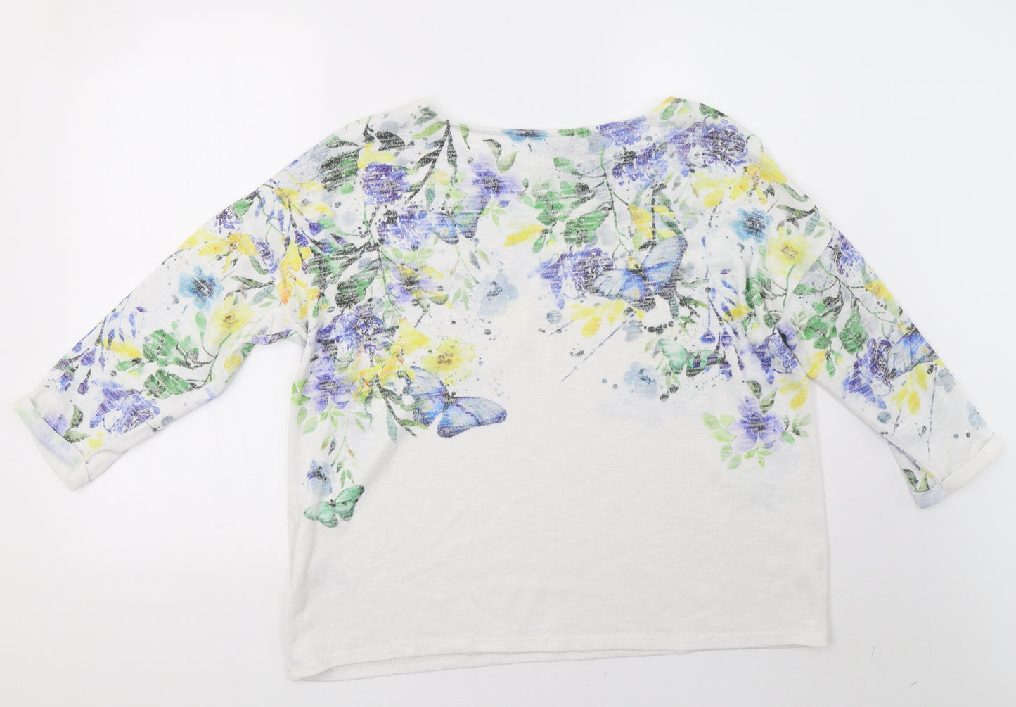 Bonmarché Womens White Floral  Pullover Sweatshirt Size 14