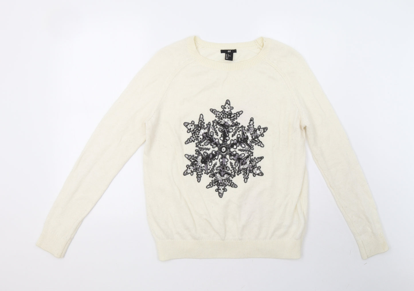 H&M Womens White   Pullover Sweatshirt Size M