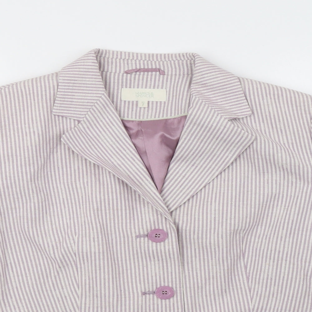 Marks and Spencer Womens Purple Striped  Jacket Blazer Size 16