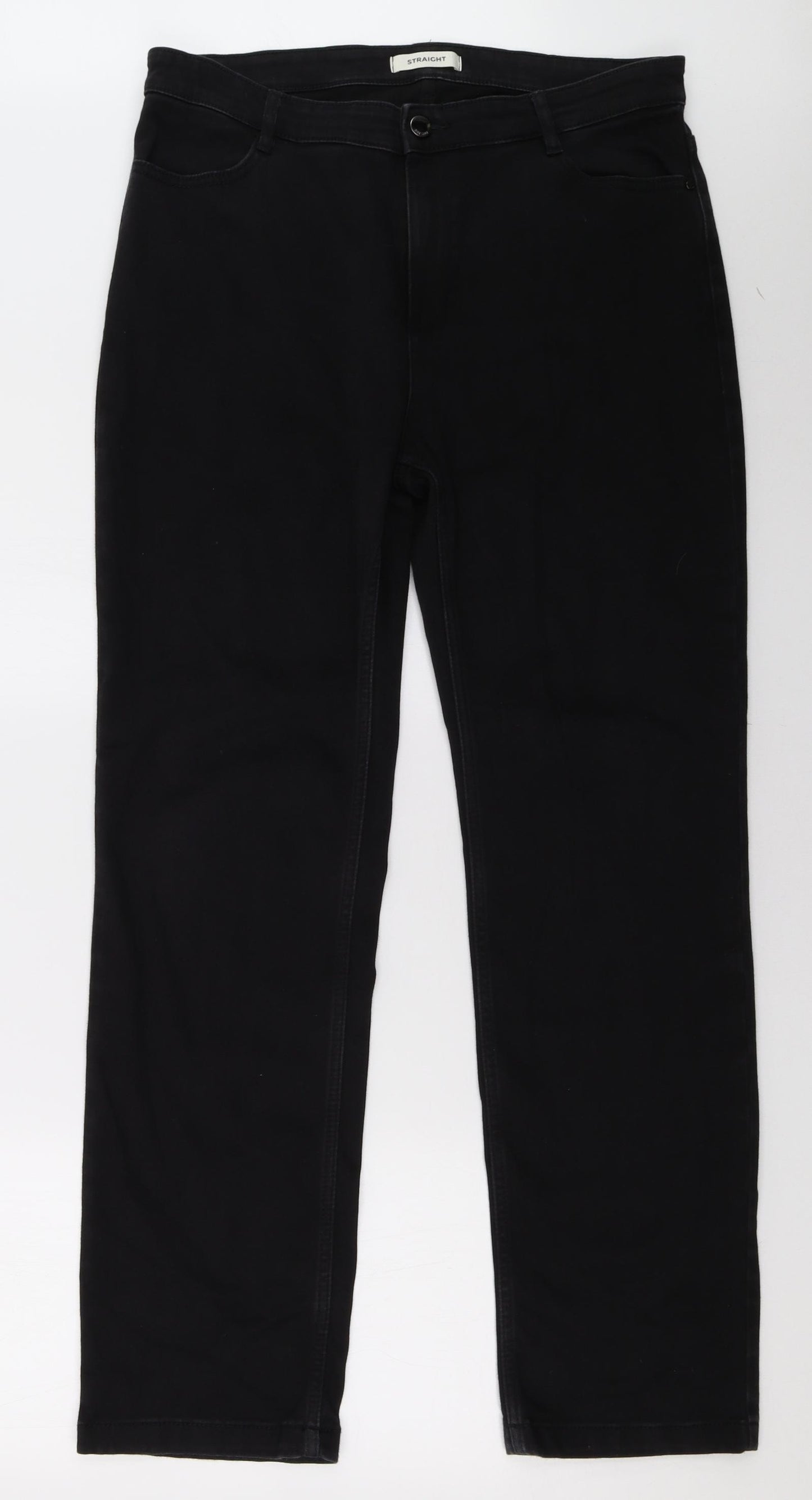 Marks and Spencer Womens Black  Denim Straight Jeans Size 16 L32 in