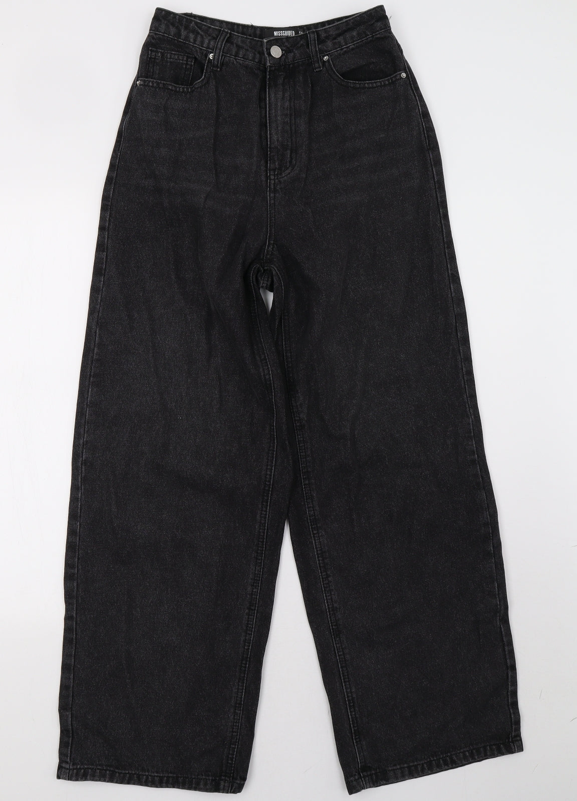 Missguided Womens Black  Denim Wide-Leg Jeans Size 8 L32 in