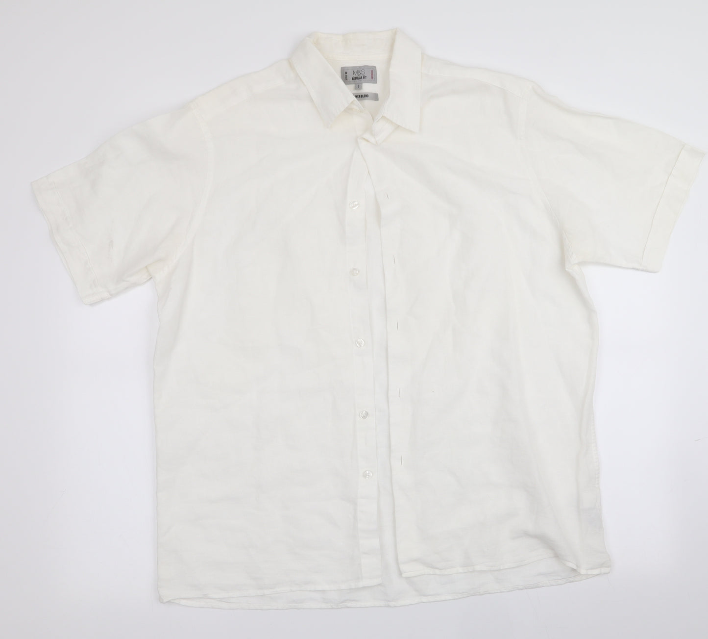 Marks and Spencer Mens Ivory    Button-Up Size L  - Linen look shirt