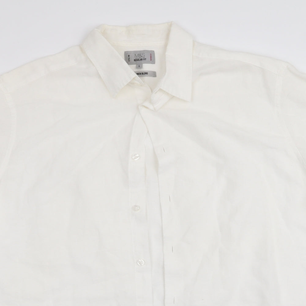 Marks and Spencer Mens Ivory    Button-Up Size L  - Linen look shirt
