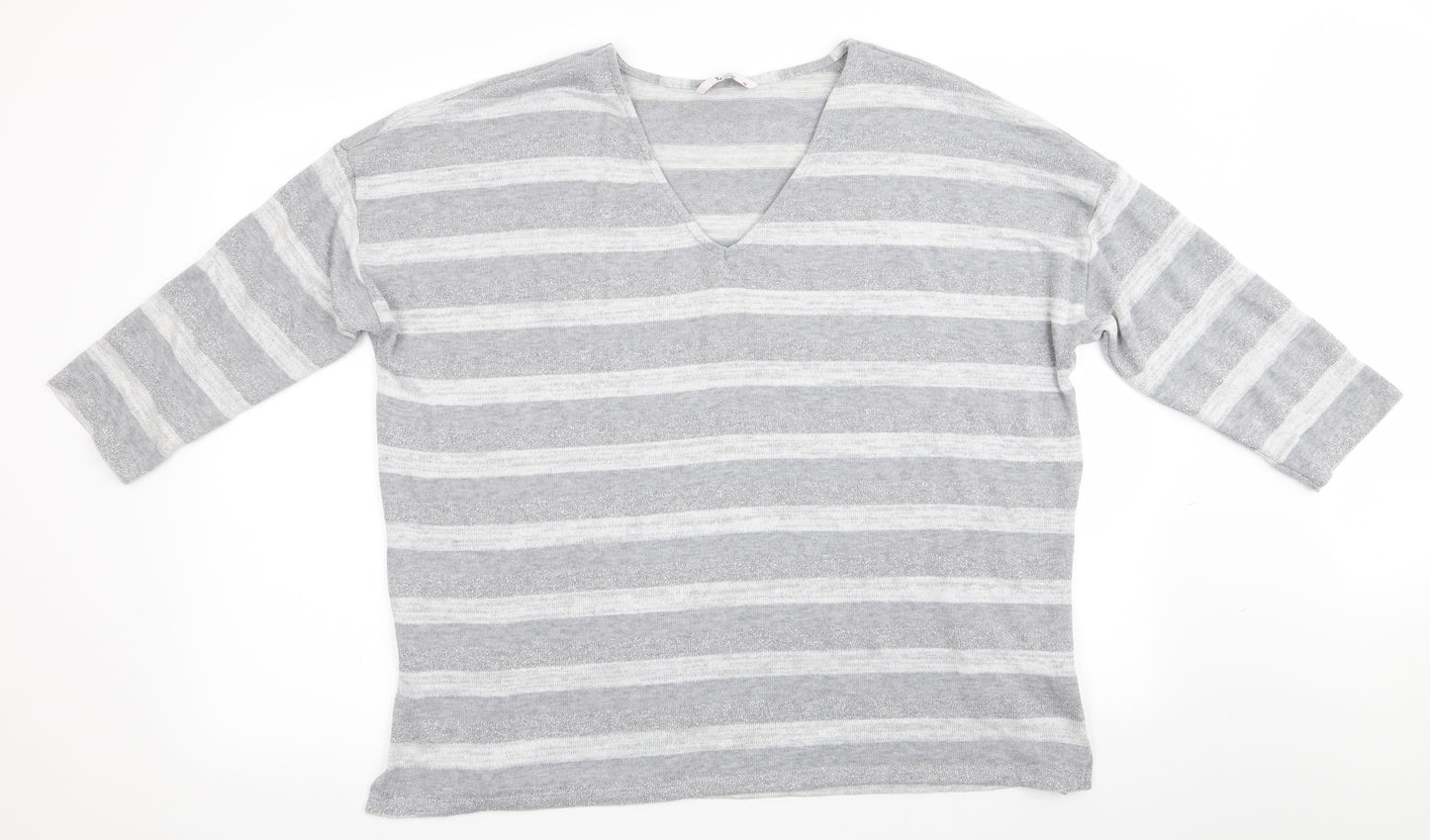 TU Womens Silver Striped  Pullover Jumper Size 18  - Glitter effect