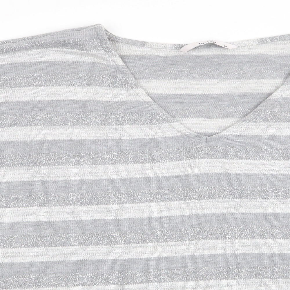 TU Womens Silver Striped  Pullover Jumper Size 18  - Glitter effect