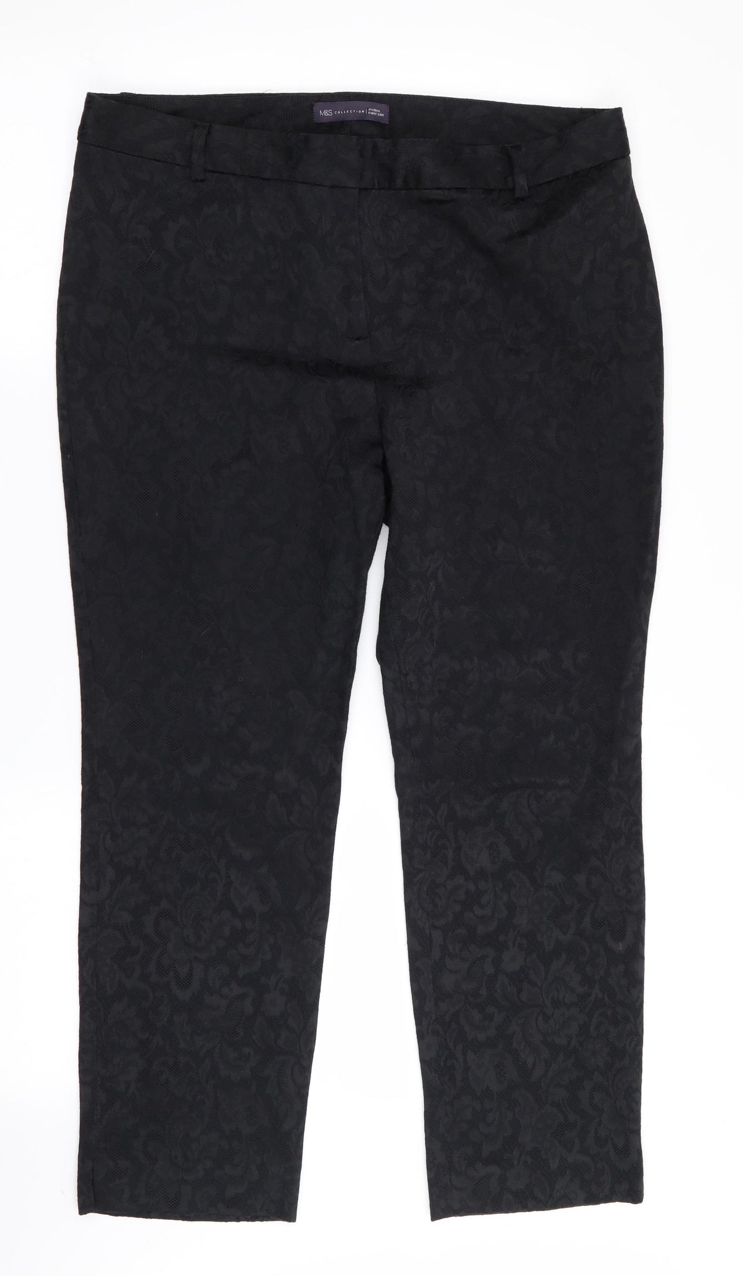 marks and spen Womens Black Floral  Trousers  Size 14 L26 in