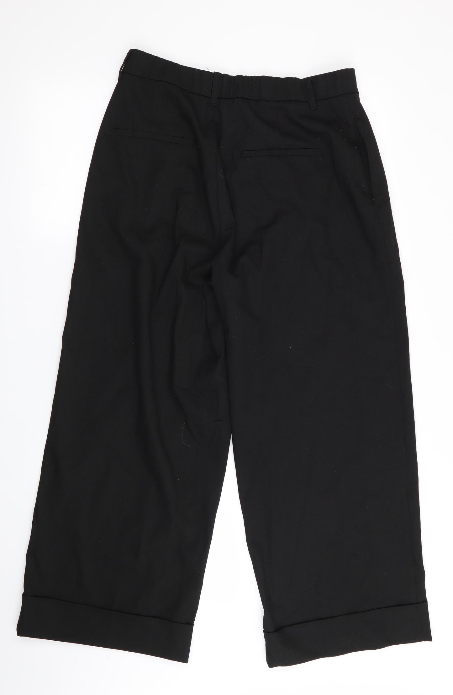 Zara Womens Black   Cropped Trousers Size 14 L26 in - Turn Ups Back Elastication