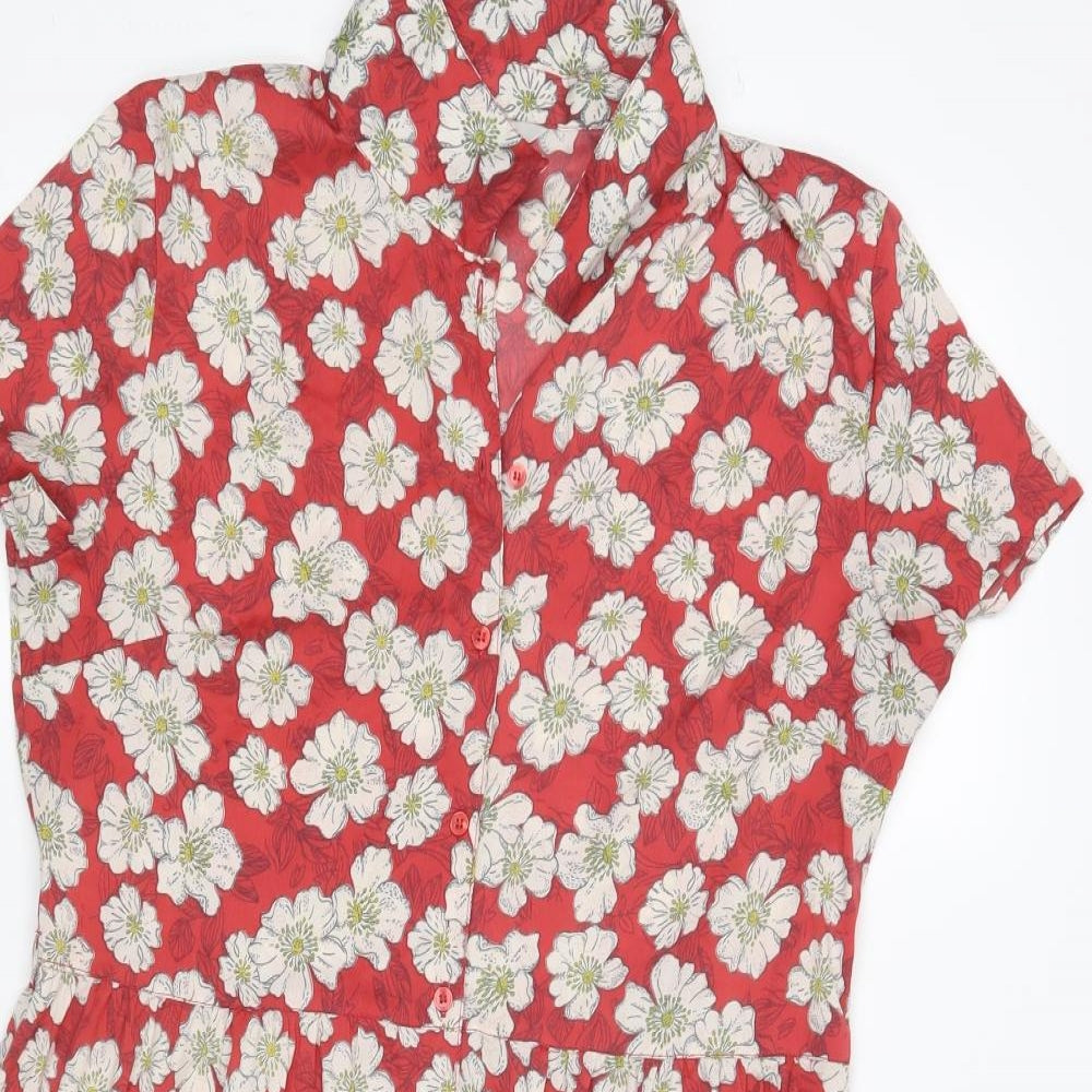 Peacocs Womens Red Floral  Shirt Dress  Size 14