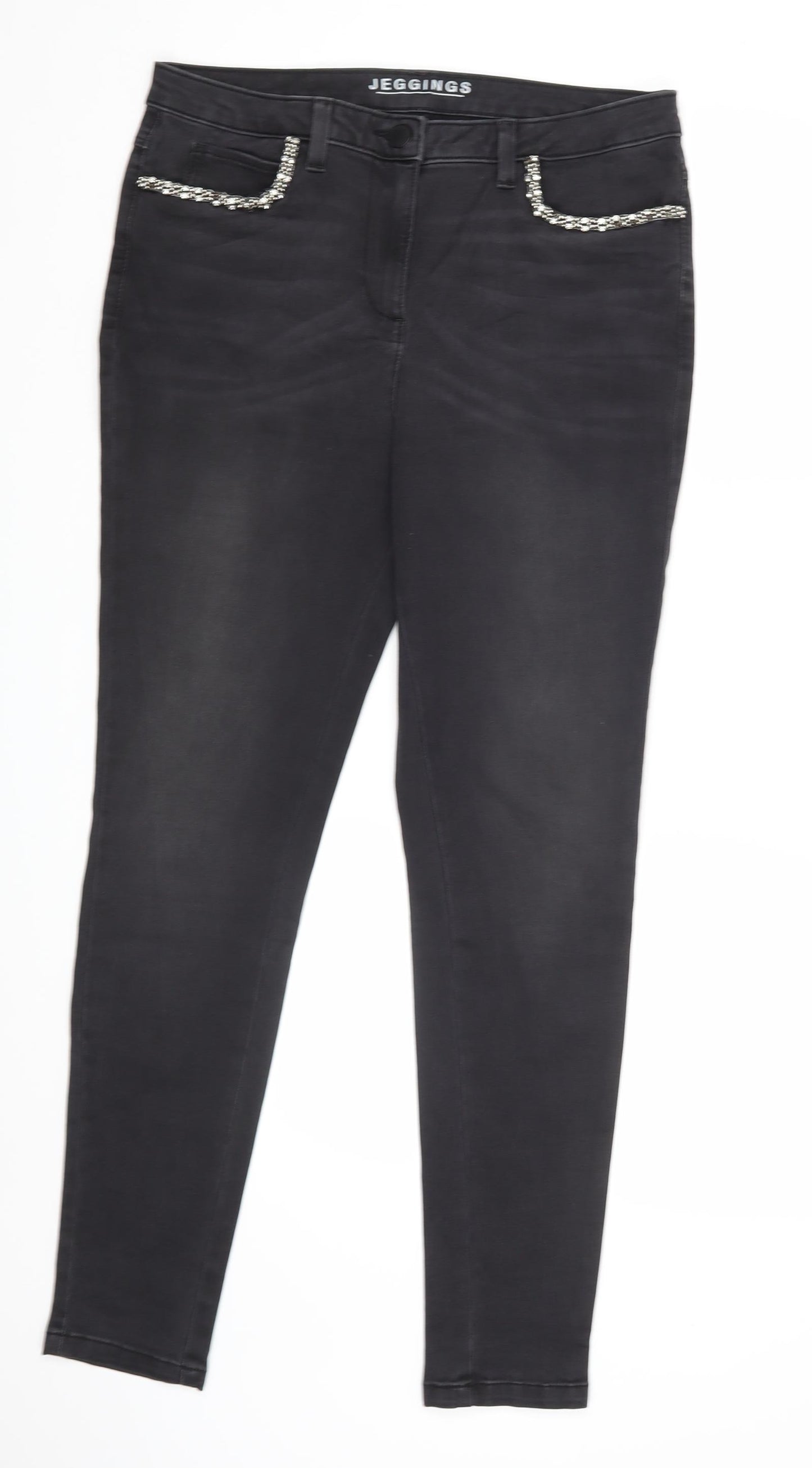 M&s Womens Black   Skinny Jeans Size 14 L29 in - Embellished Pockets