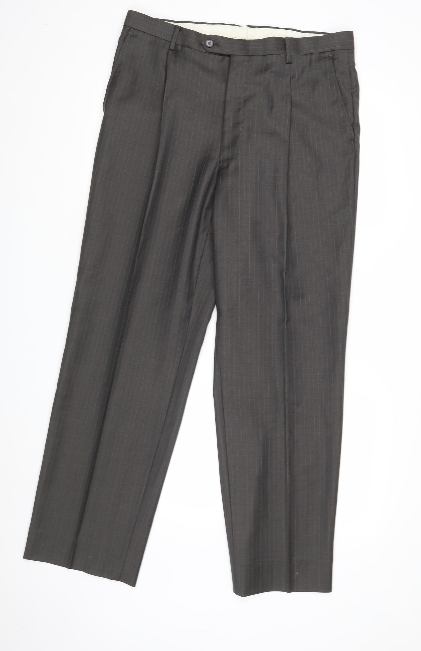 Preworn Mens Grey Striped  Dress Pants Trousers Size 34 L31 in