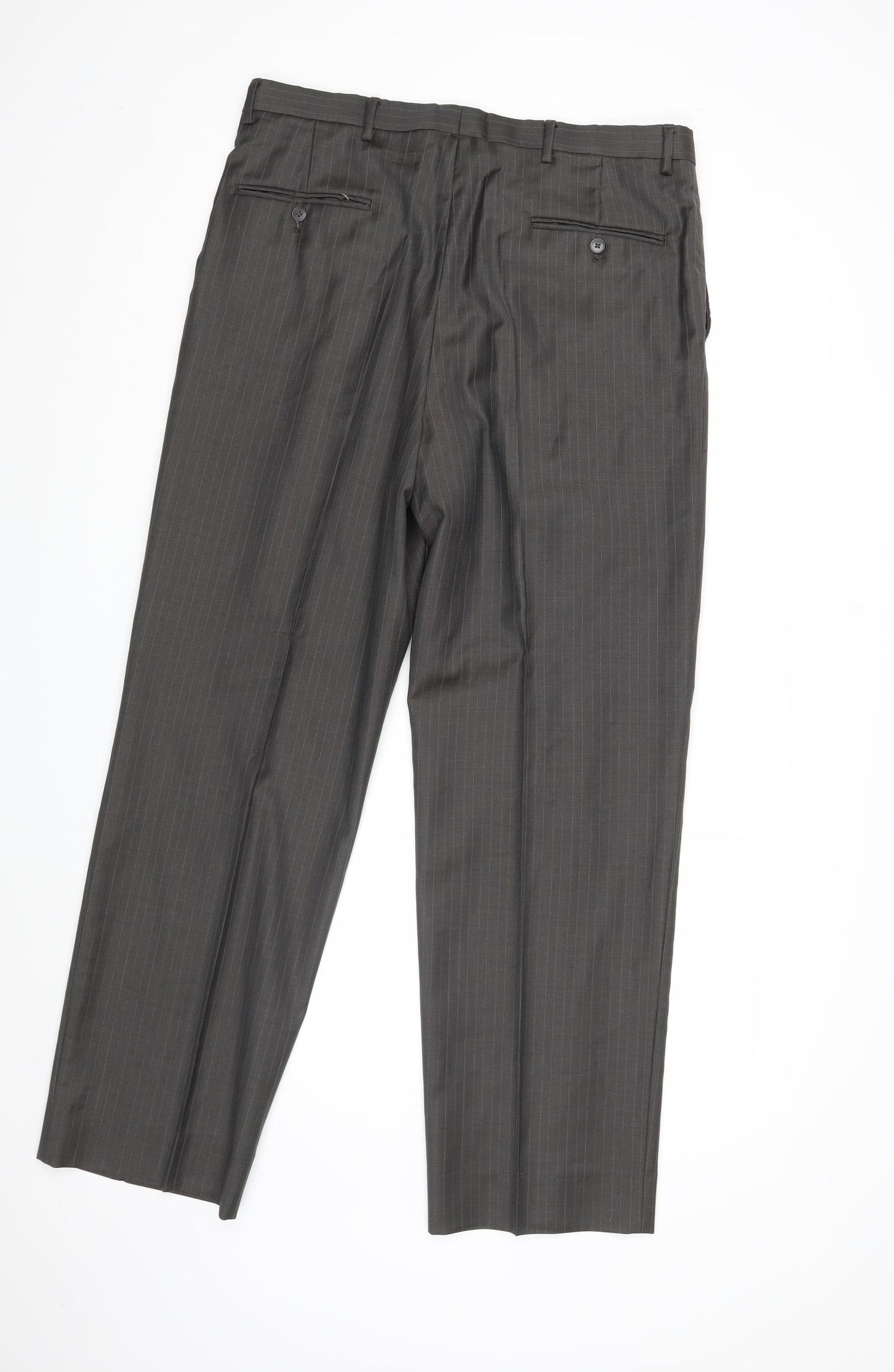 Preworn Mens Grey Striped  Dress Pants Trousers Size 34 L31 in