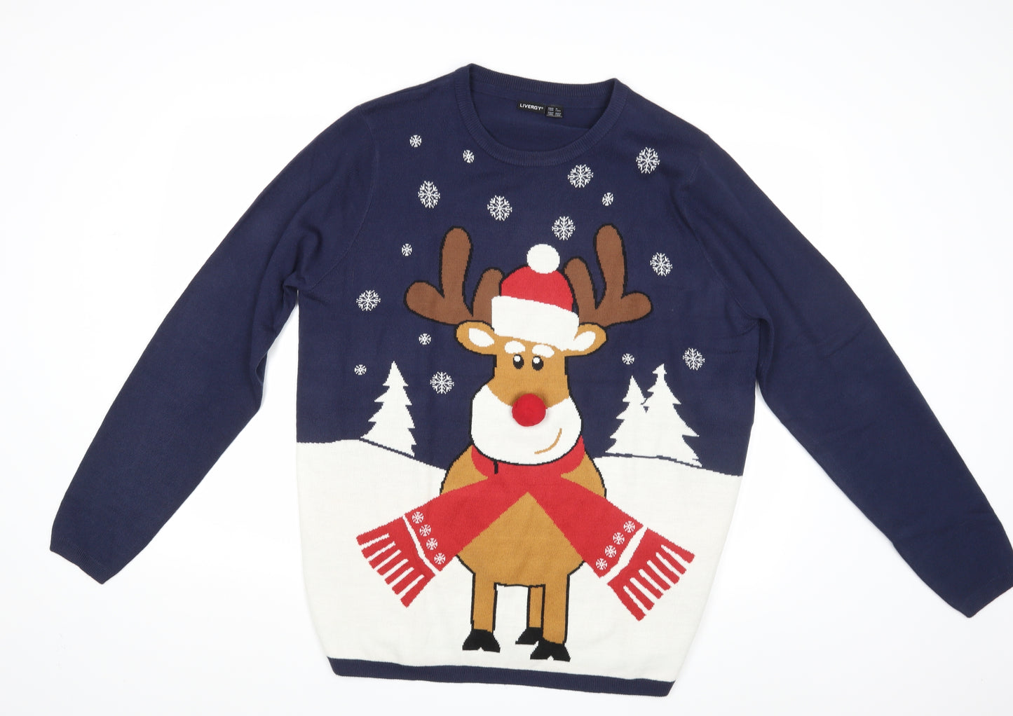 Livergy Mens Blue   Pullover Jumper Size L  - Rudolph Christmas