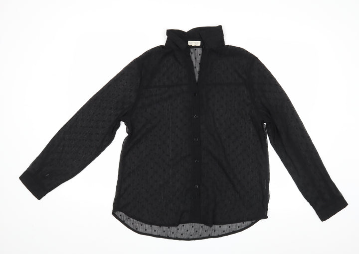 Season Womens Black Polka Dot Basic Button-Up Size M - See Through