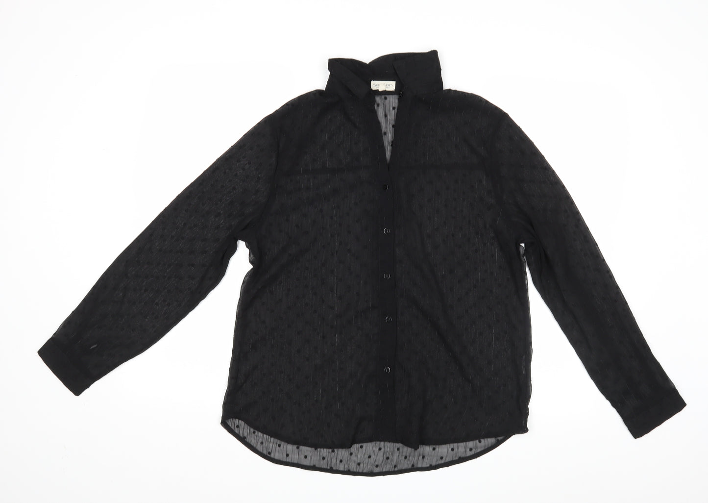 Season Womens Black Polka Dot  Basic Button-Up Size M  - See Through