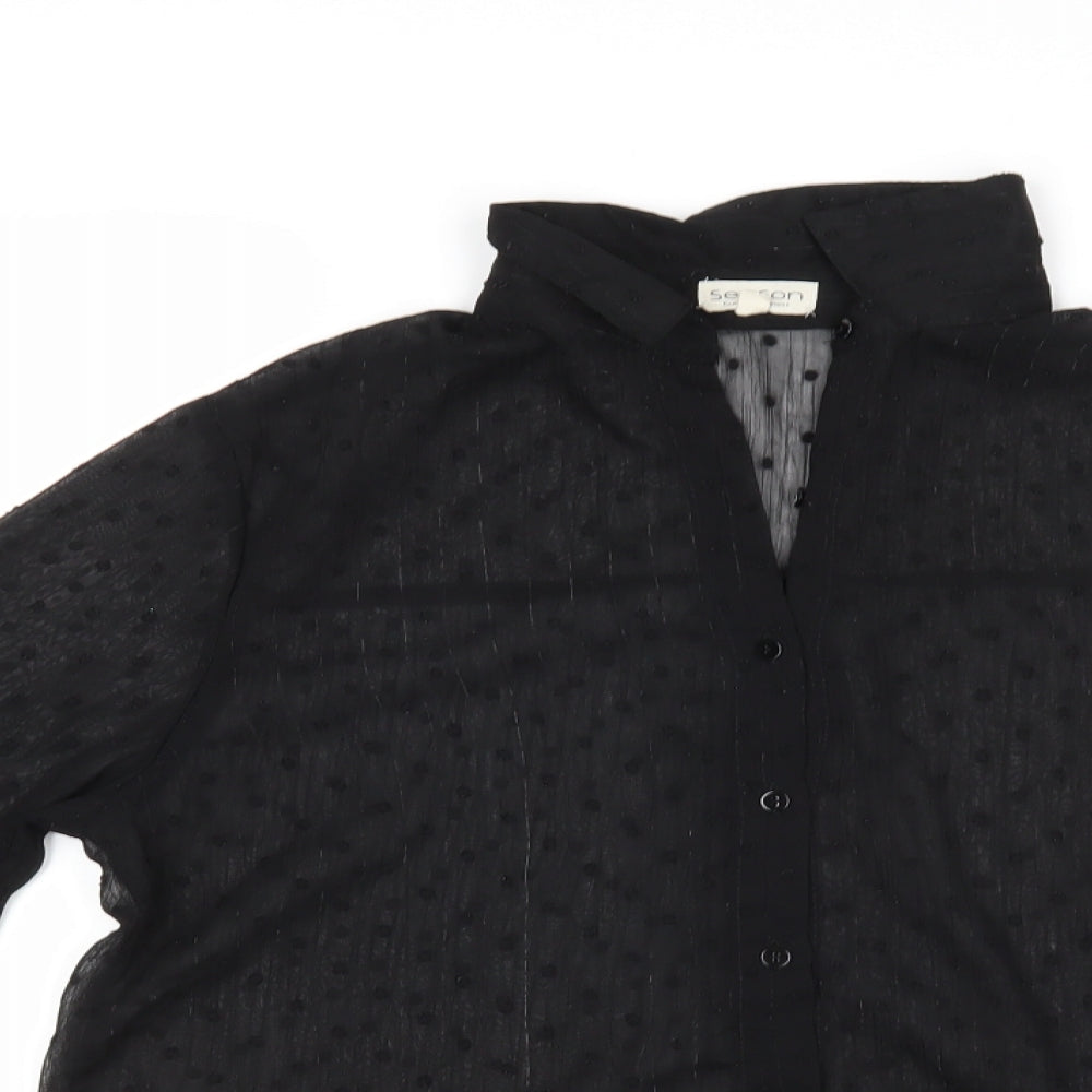 Season Womens Black Polka Dot  Basic Button-Up Size M  - See Through