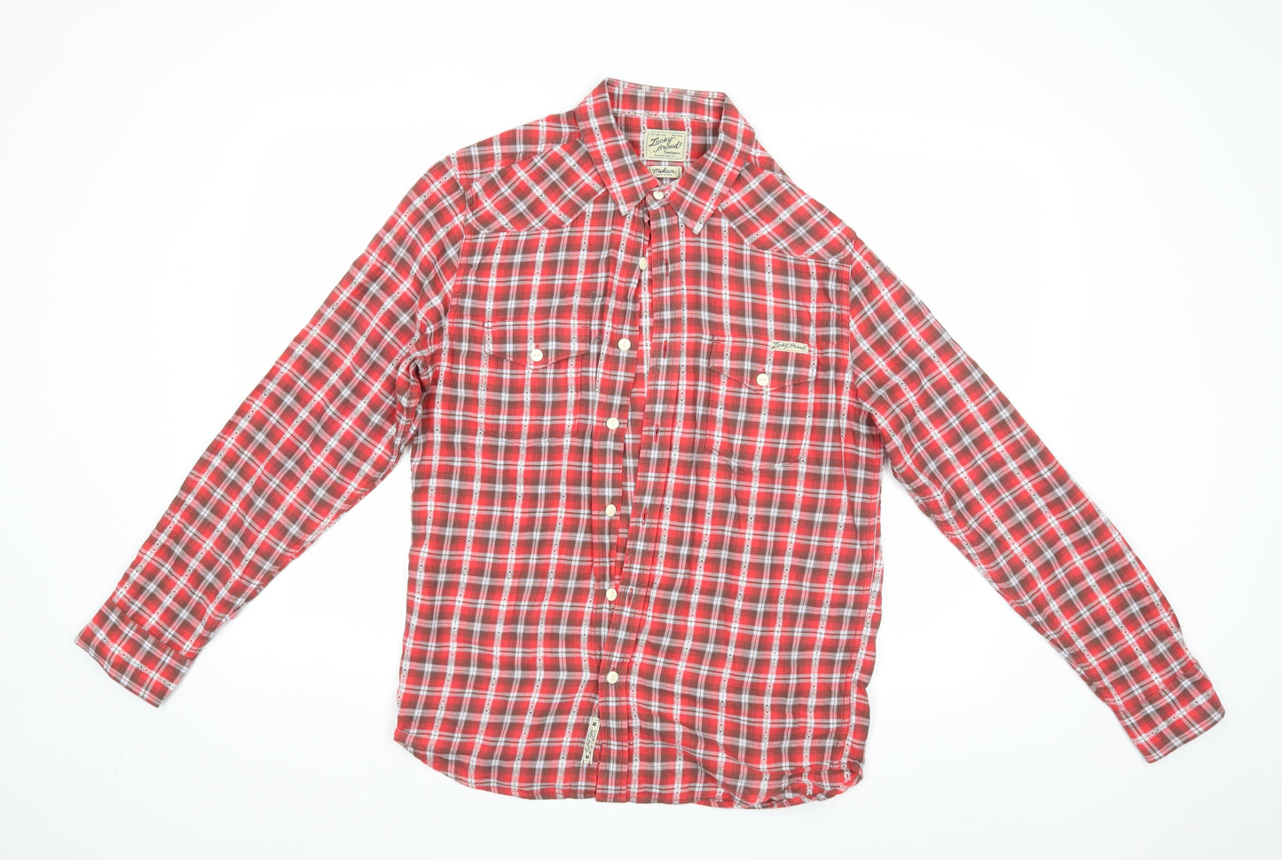 Lucky Brand Womens Red Check  Basic Button-Up Size M