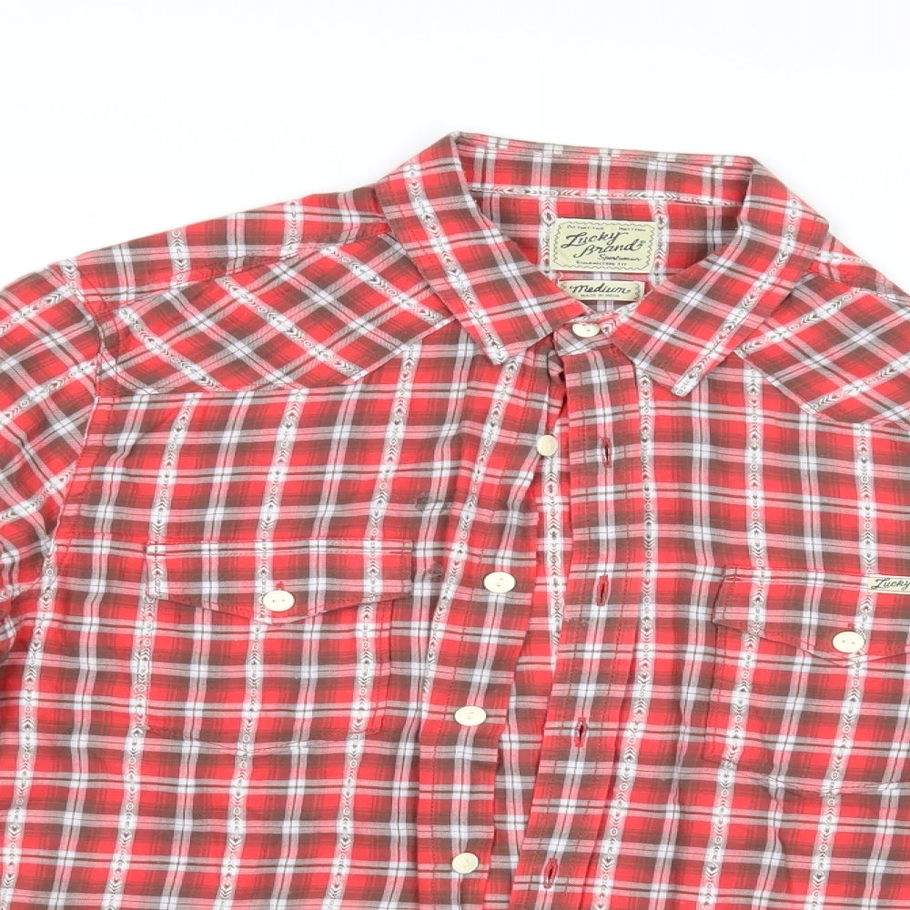 Lucky Brand Womens Red Check  Basic Button-Up Size M