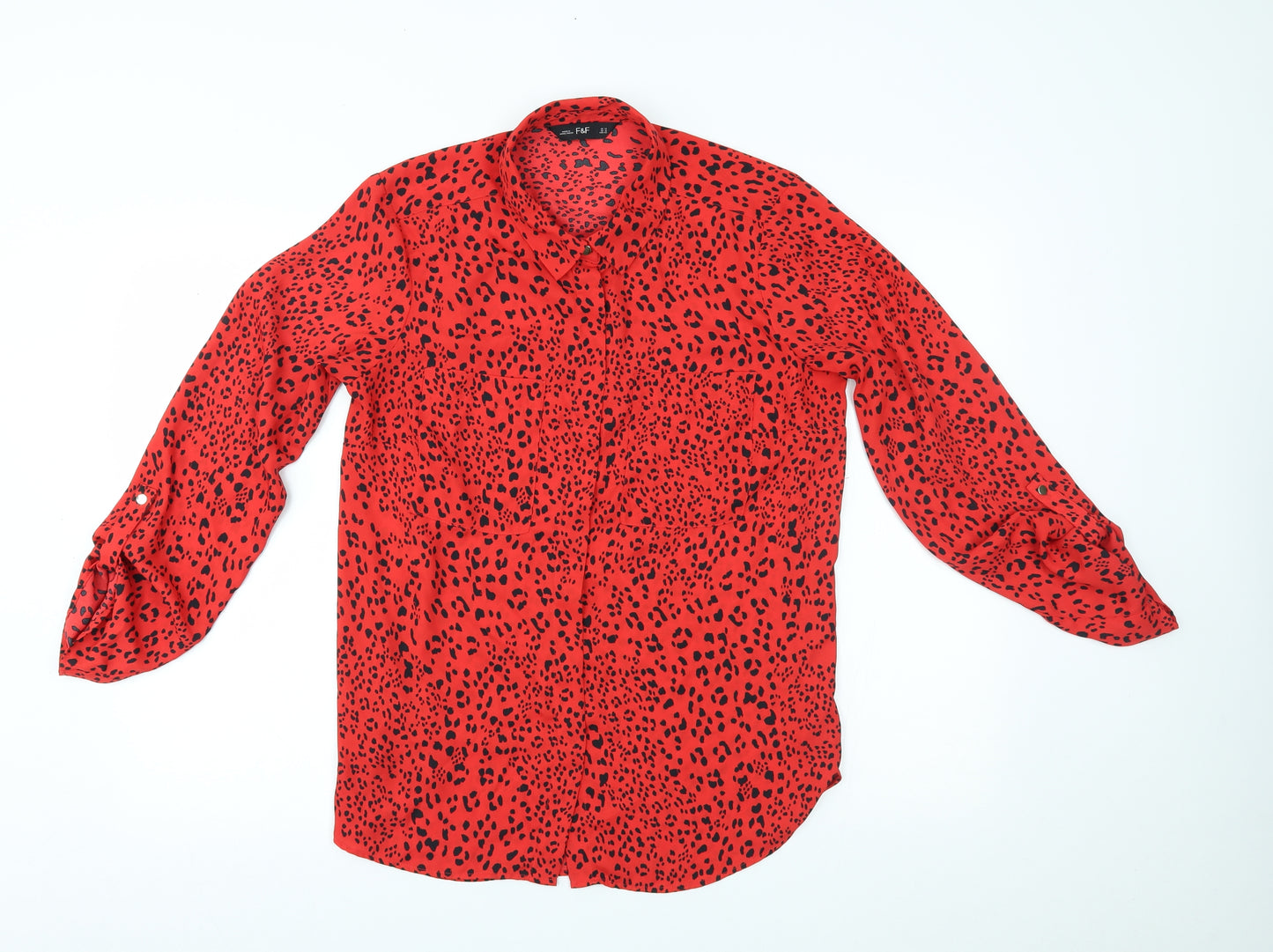 F&F Womens Red Animal Print  Basic Button-Up Size 14