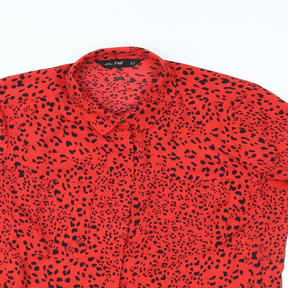 F&F Womens Red Animal Print  Basic Button-Up Size 14