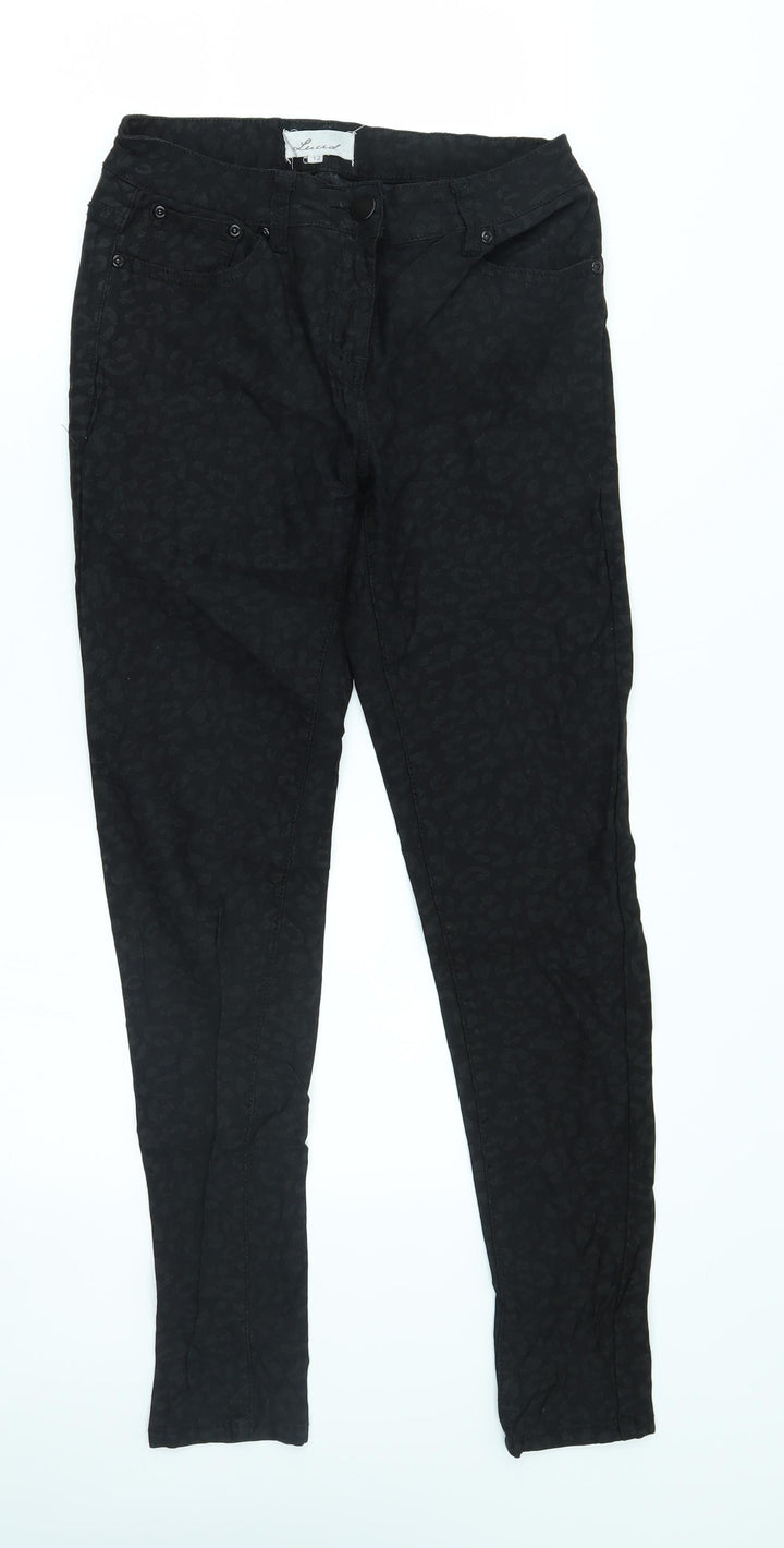 lucid Womens Black Animal Print Skinny Jeans Size 12 L29 in